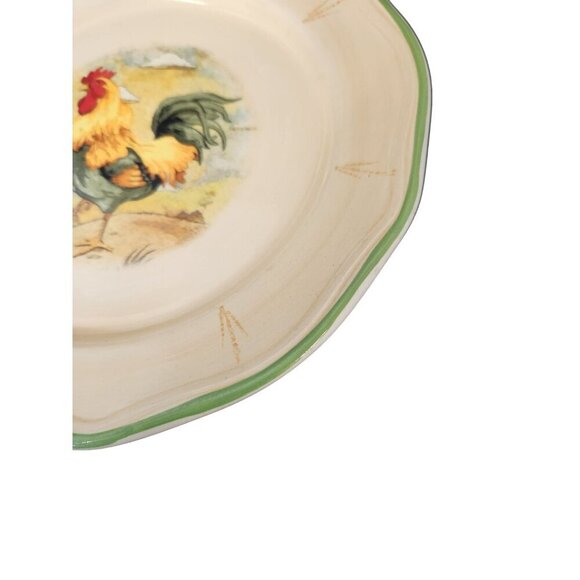 Gibson Rooster Ceramic Plate With Green Rim & Scalloped Edge - 8.5" Diameter - Picture 2 of 6